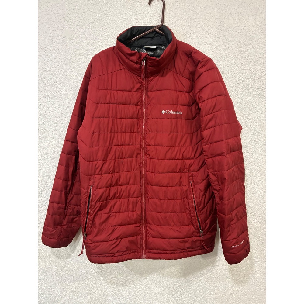 Columbia Omni-Heat Puffer Jacket Mens Large Red Insulated Full Zip Coat